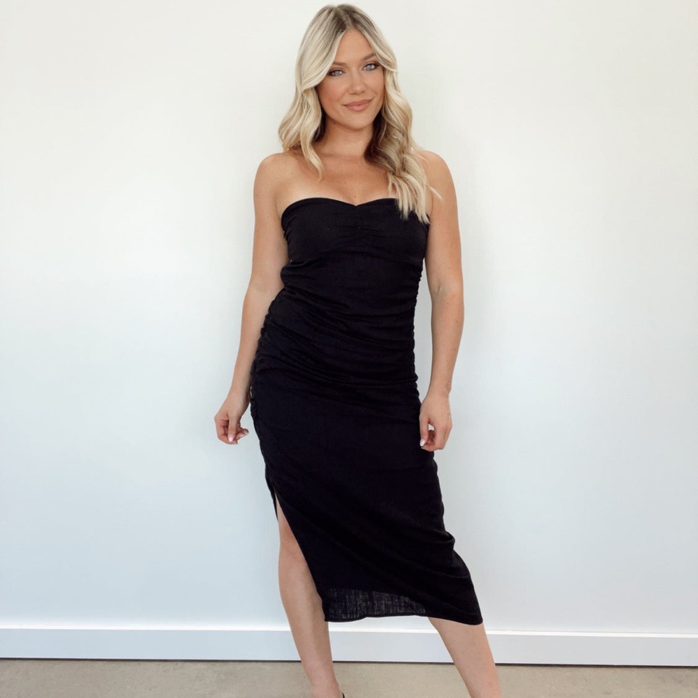 Black strapless midi dress Xs